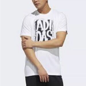 ADIDAS MEN'S 3 Stripe STAMP GRAPHIC WHITE BLACK T-SHIRT SIZE XL​​​​​​​​​